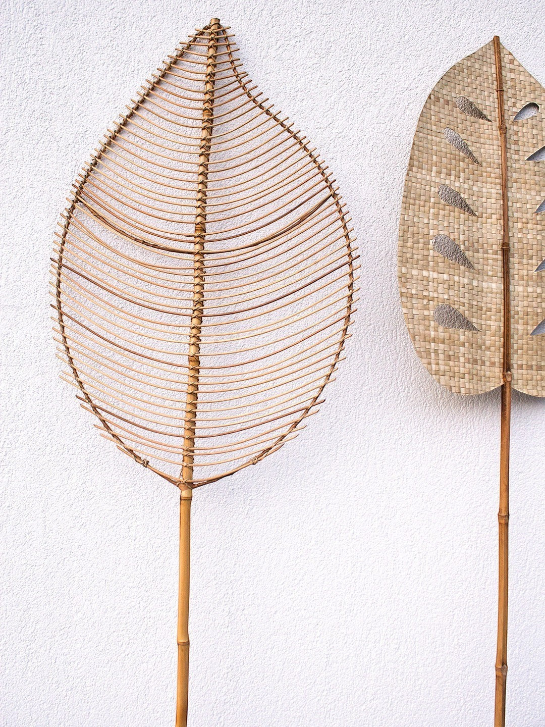 AYOMI Tali büyük uzun duvar yelpazesi, Monstera ile kombin. Hasır aralıklı yaprak şeklinde, 2 metre.