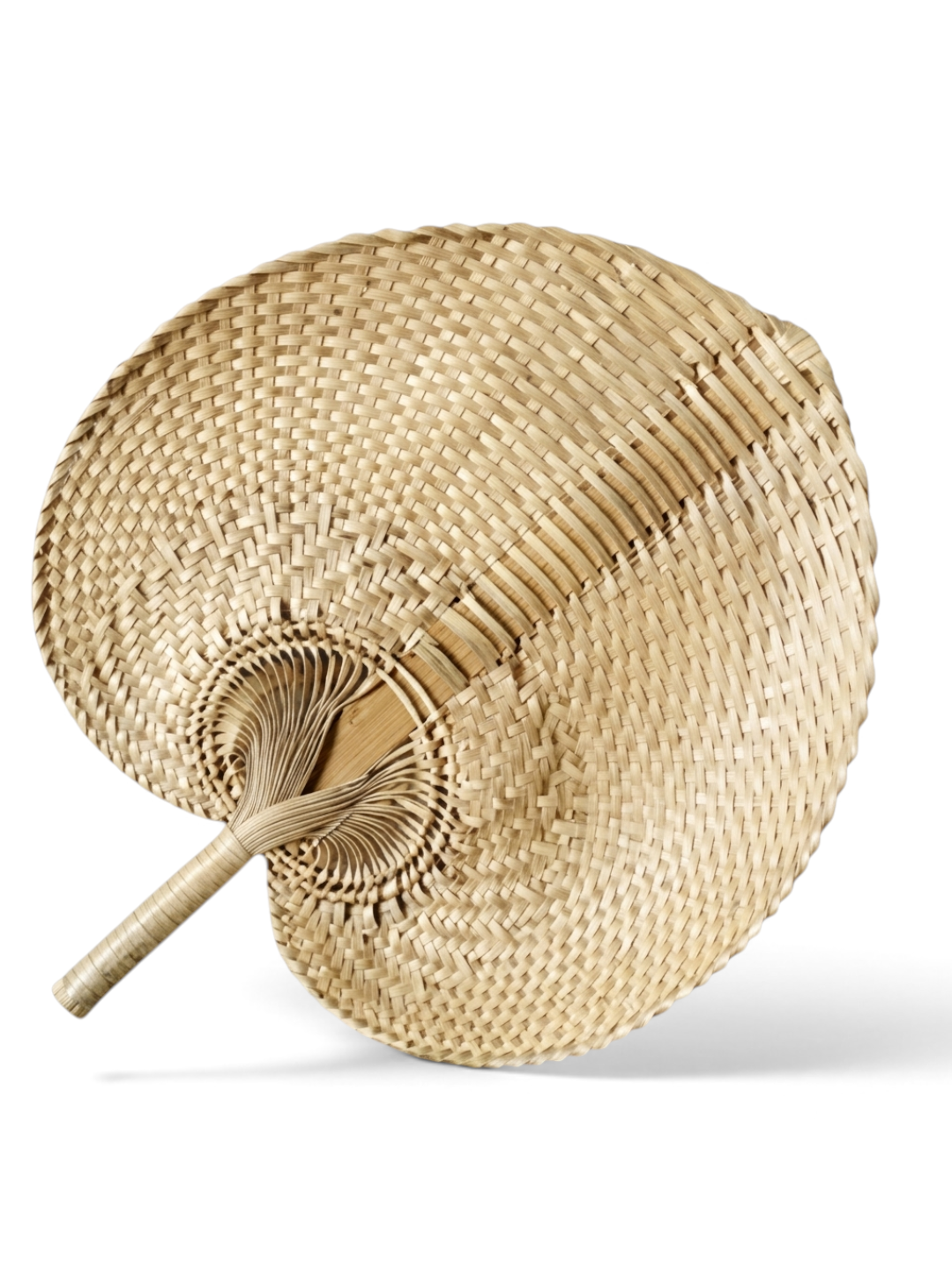 AYOMI large hand-woven palm leaf fan in natural beige, featuring a sturdy lock design for decorative use.
