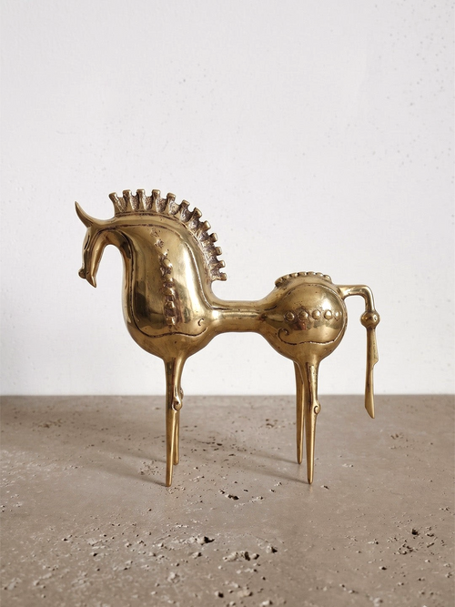 AYOMI Troy At pirinç döküm biblo, 18×19×5 cm, detaylı at figürü, dekoratif heykel, paslanmaz pirinç, el yapımı