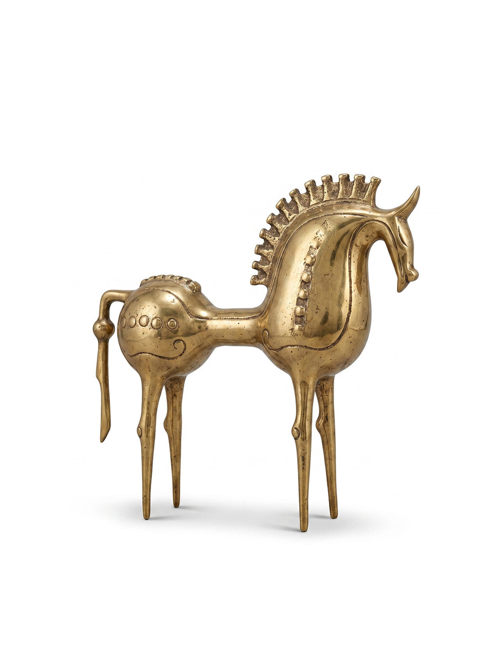 AYOMI Troy At pirinç döküm biblo, 18×19×5 cm, yan profil, ince el işçiliği, dekoratif heykel